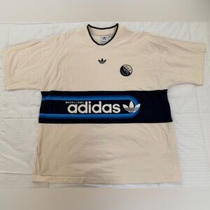 Adidas Men's Beige and Navy Graphic Tee